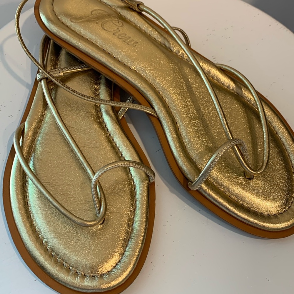 J Crew Gold Flat Sandals Strappy Size 6